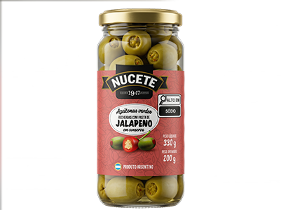 AZEITONA VERDE RECHEADA C/PIMENTA JALAPEÑO NUCETE VD 24/200G