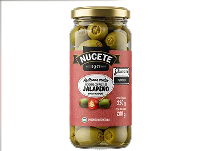 AZEITONA VERDE RECHEADA C/PIMENTA JALAPEÑO NUCETE VD 24/200G