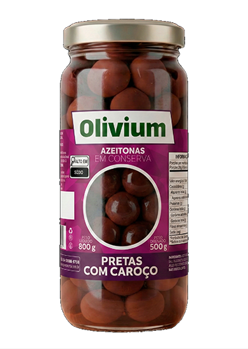AZEITONA PRETA COM CAROÇO OLIVIUM VD 12 X 500 / 800G