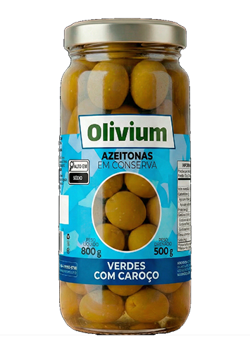 AZEITONA VERDE COM CAROÇO OLIVIUM VD 12 X 500 / 800G
