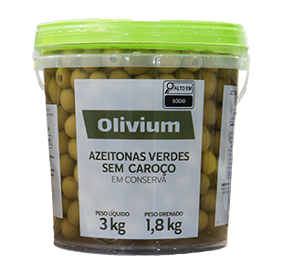 AZEITONA VERDE SEM CAROÇO OLIVIUM BD 1,8/3KG