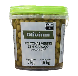 AZEITONA VERDE SEM CAROÇO OLIVIUM BD 1,8/3KG